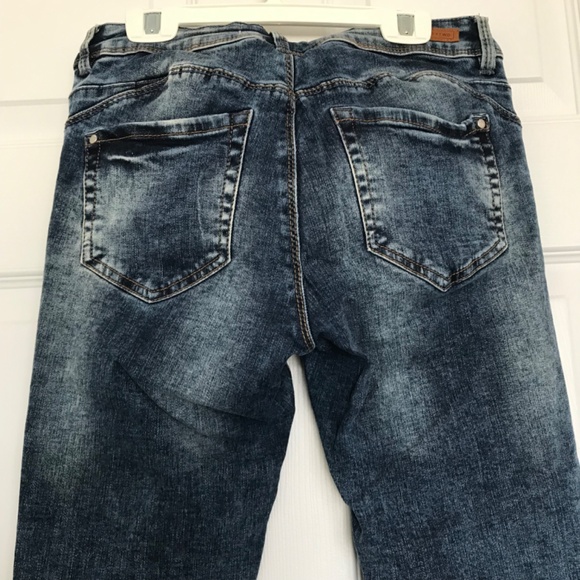 EightyTwo Denim Acid Wash Skinny Ankle Jeans Size 5 Pockets Dark Blue Distressed - Picture 7 of 16